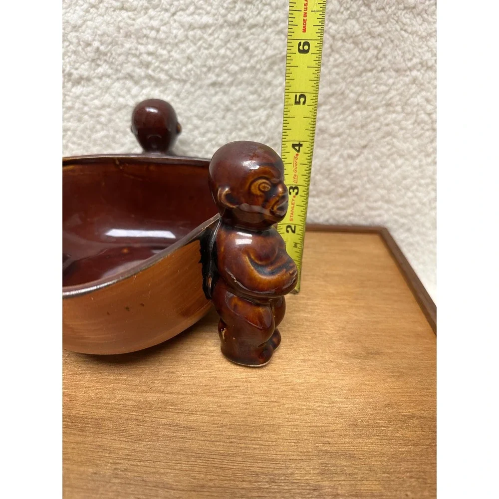 Orchids of Hawaii Tiki Bowl Brown Ceramic Three Figure R-14 Japan Vintage MCM